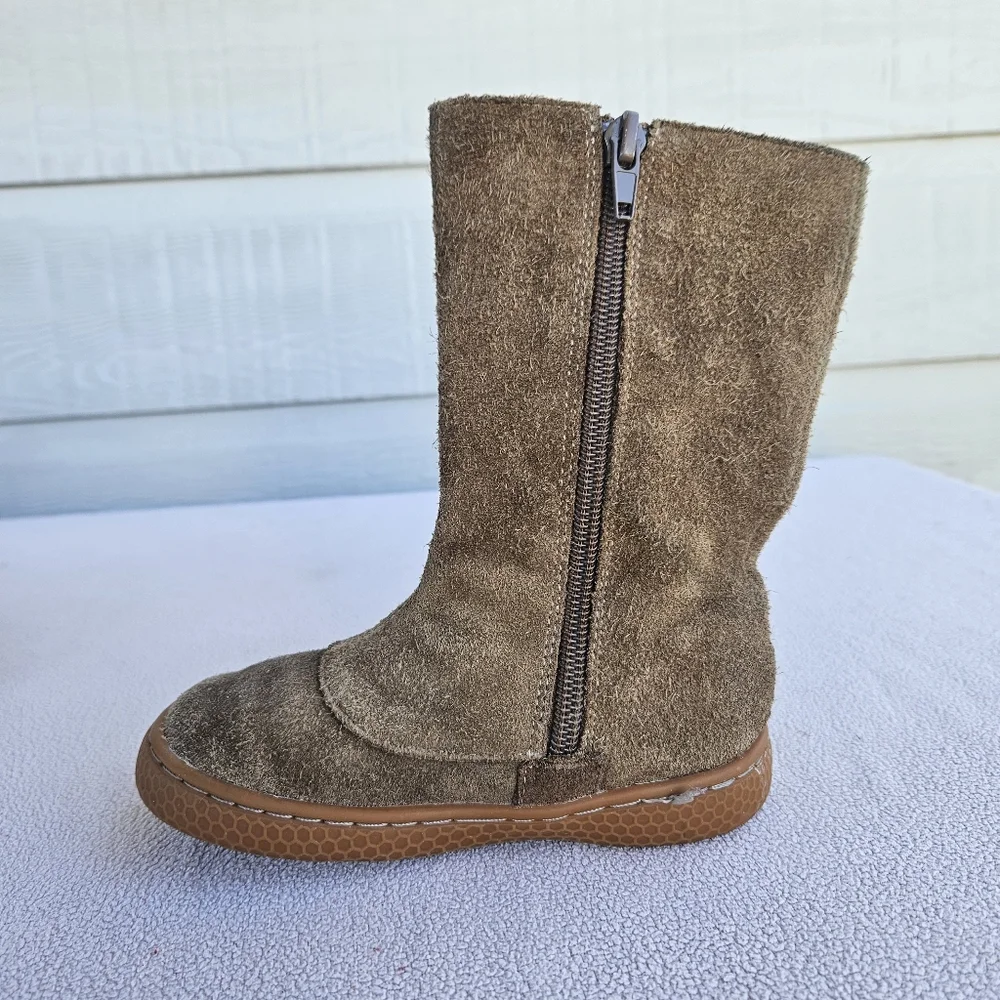 Livie & Luca Tiempo Taupe Classic Suede Brown Leather Riding Boot Girl SZ 8